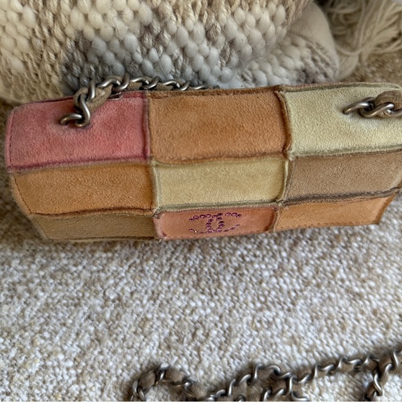 AUTH RARE CHANEL MINI PATCHWORK SUEDE FLAP BAG CC PINK CRYSTAL. VINTAGE 2004-08 - Picture 11 of 17